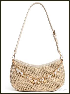 Women's Woven Straw Hobo Shoulder Bag Raffia Summer Beach Purse Adjustable Strap